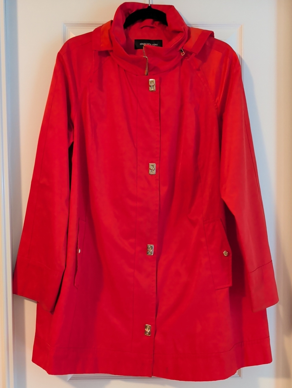 Jones New York Bright Red Hooded Trench Coat